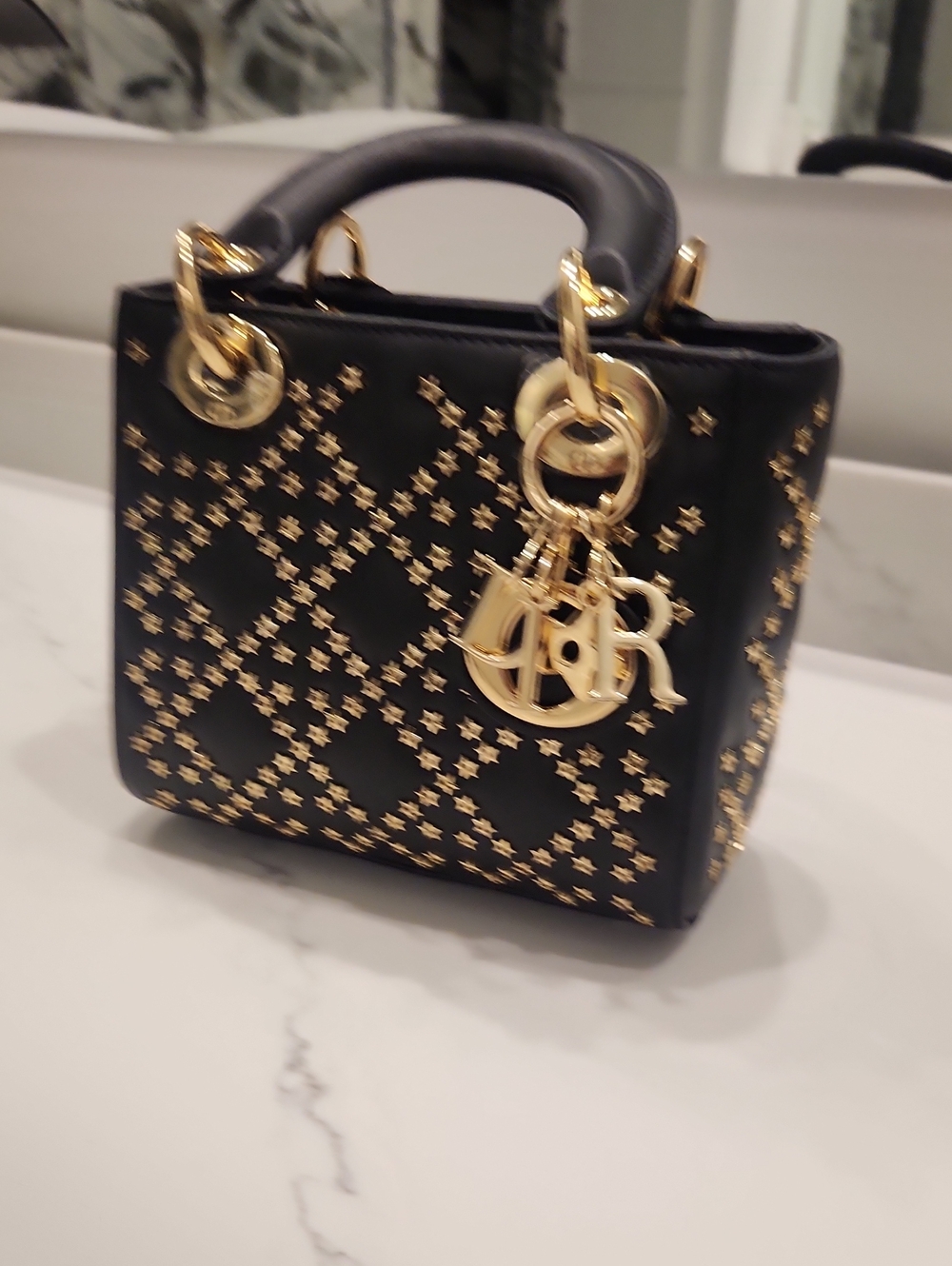 Black  Faux Leather Tote Bag with Gold Stud Detail